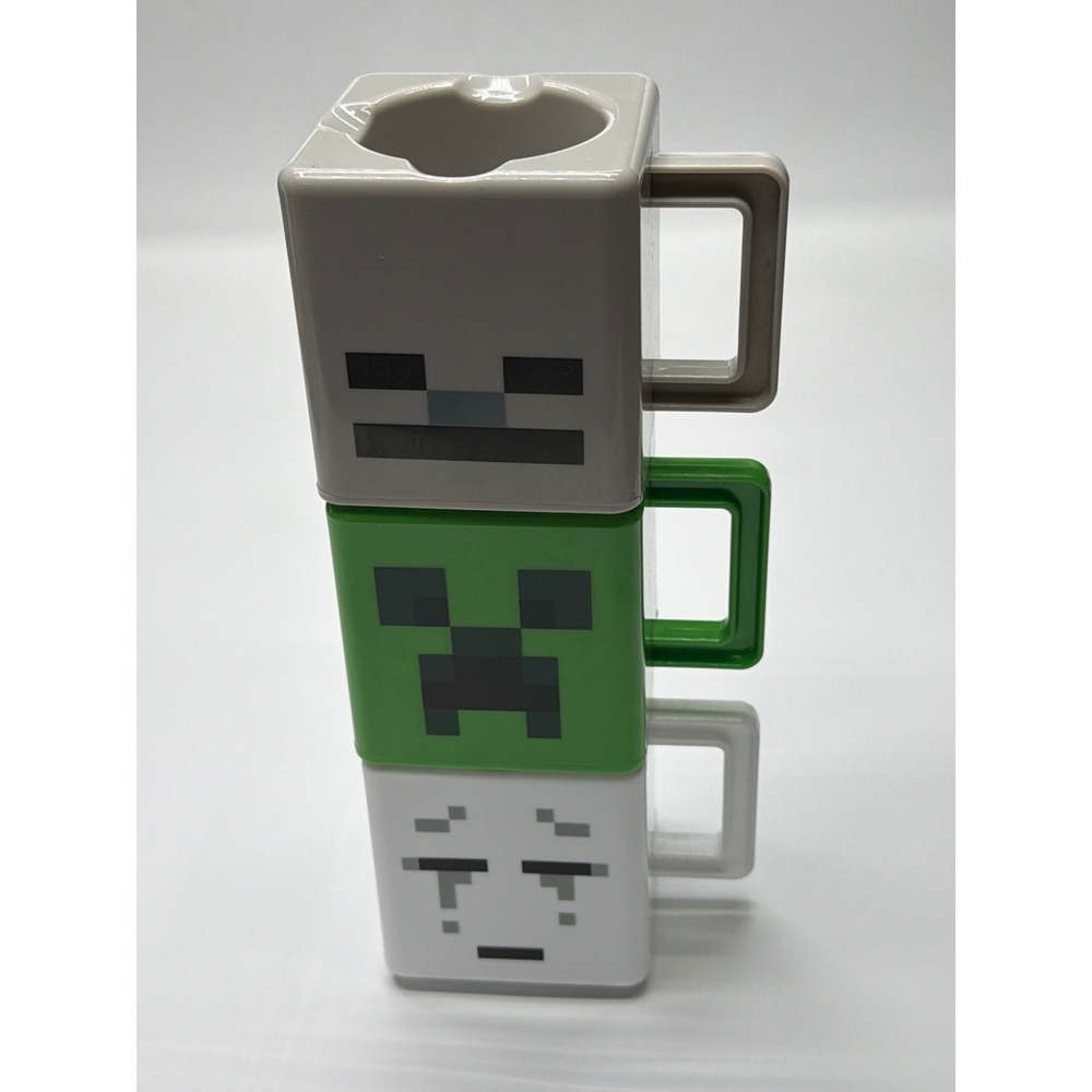 Minecraft Stacking Mug Set‎ Creeper Ghast Skeleton 3 Piece Plastic Square Cups